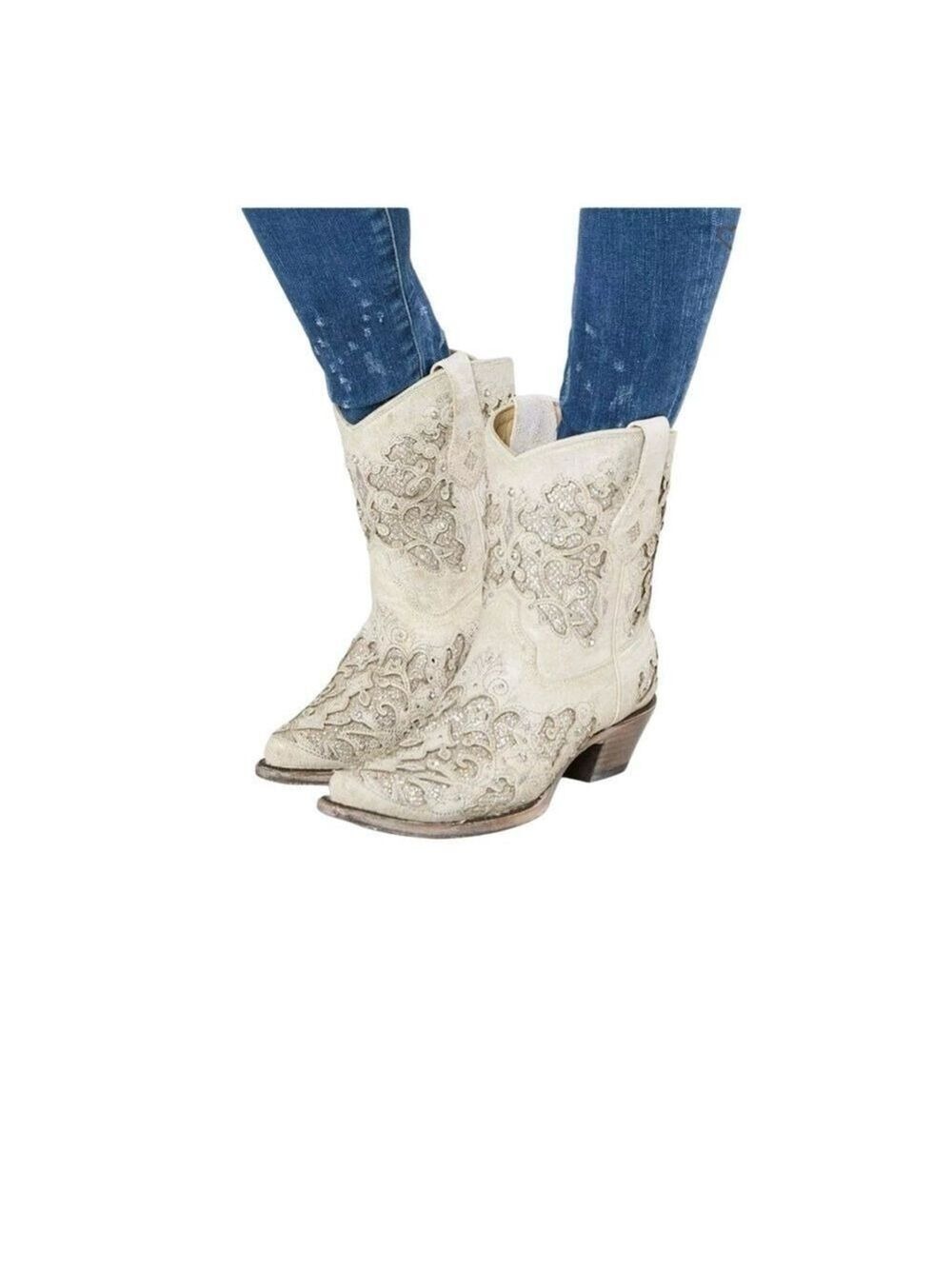 Corral Women's Sequins Glitter Leather Western Boots Pull Up Strap Size 10 - Picture 15 of 15